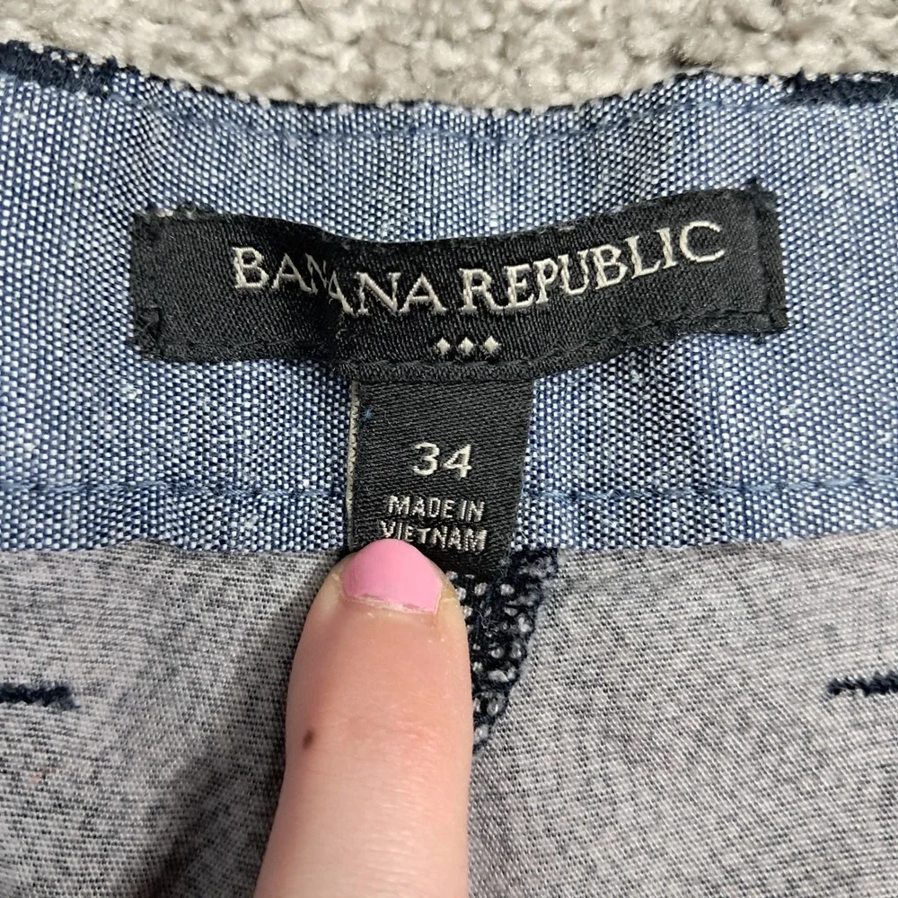 Banana Republic Aiden Slim Fit Shorts Mens 34 Navy Blue White Micro‎ Dot Print